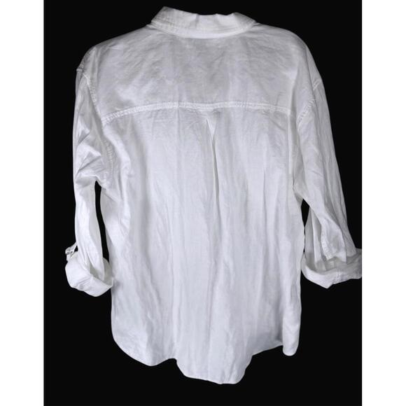 Eddie Bauer White Linen Shirt | Coastal Grandmother & Resort Luxe Size XL - Picture 2 of 6